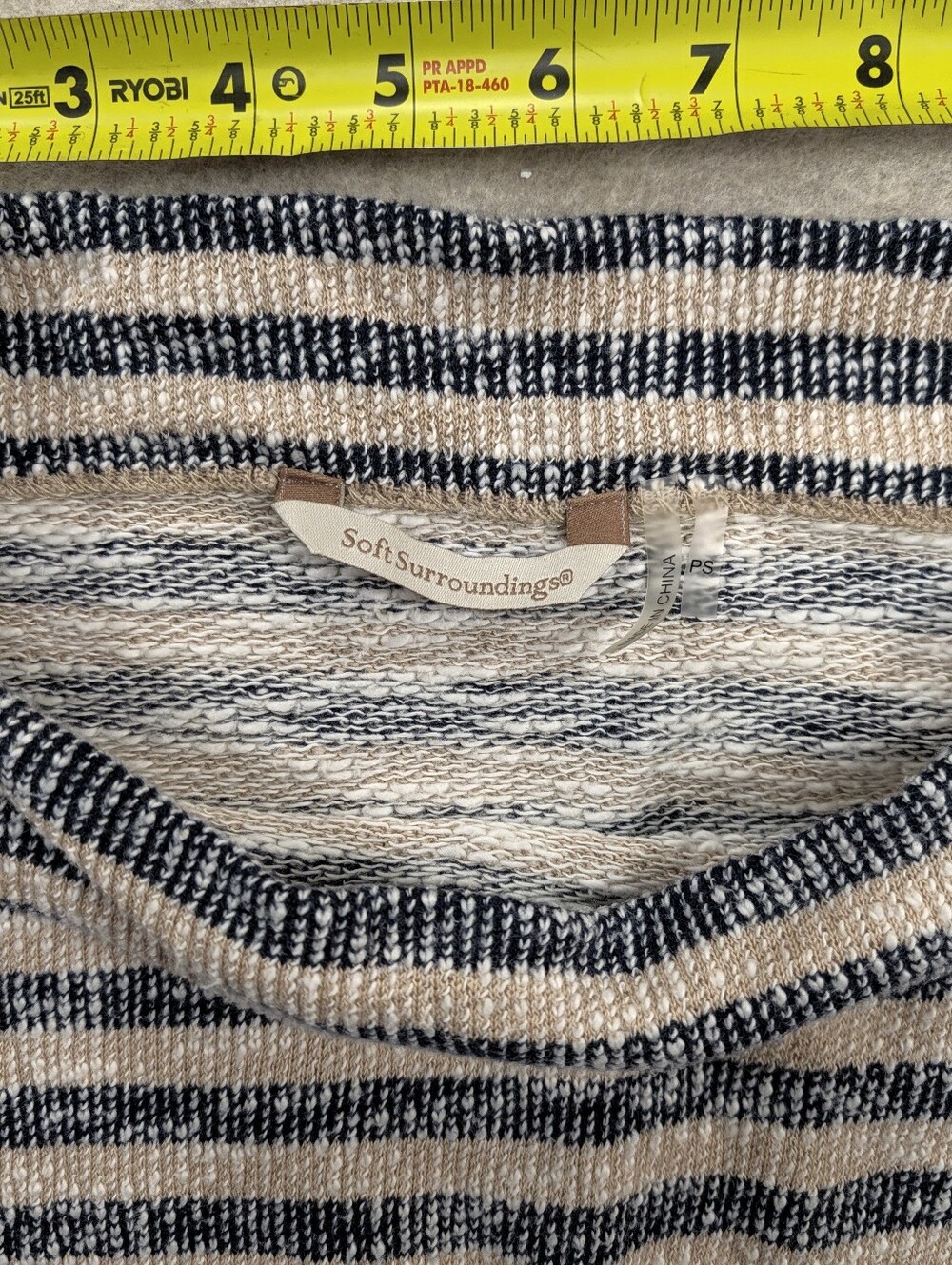Soft Surroundings Cotton Beige Blue Stripe Boat Neck Boho Natural Petite Small - Picture 7 of 8